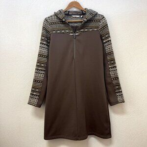 Athleta Womens Brown Fair Isle Hooded Sweaterware Dress sz Small